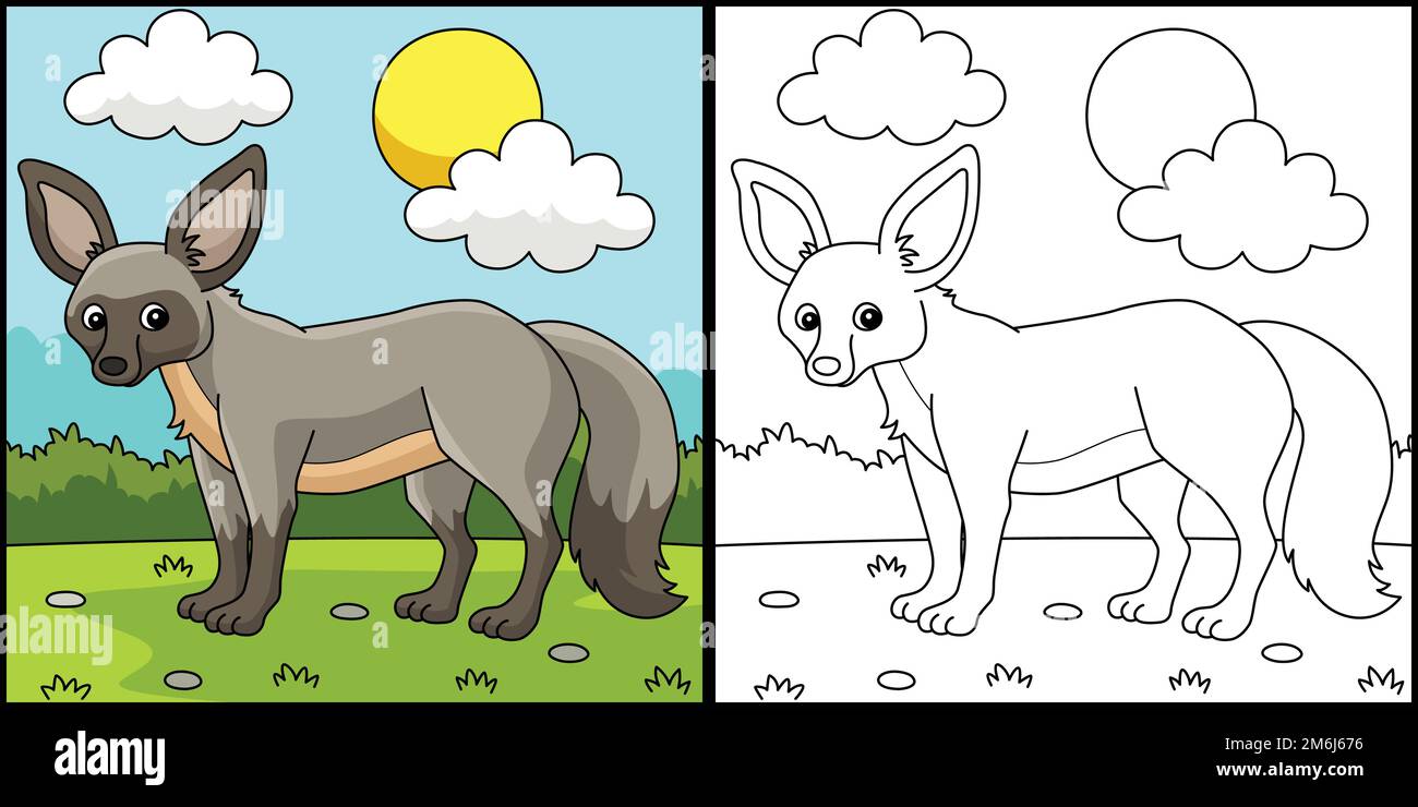 Illustration de la page de coloriage d'animaux de renard à oreilles de chauve-souris Illustration de Vecteur