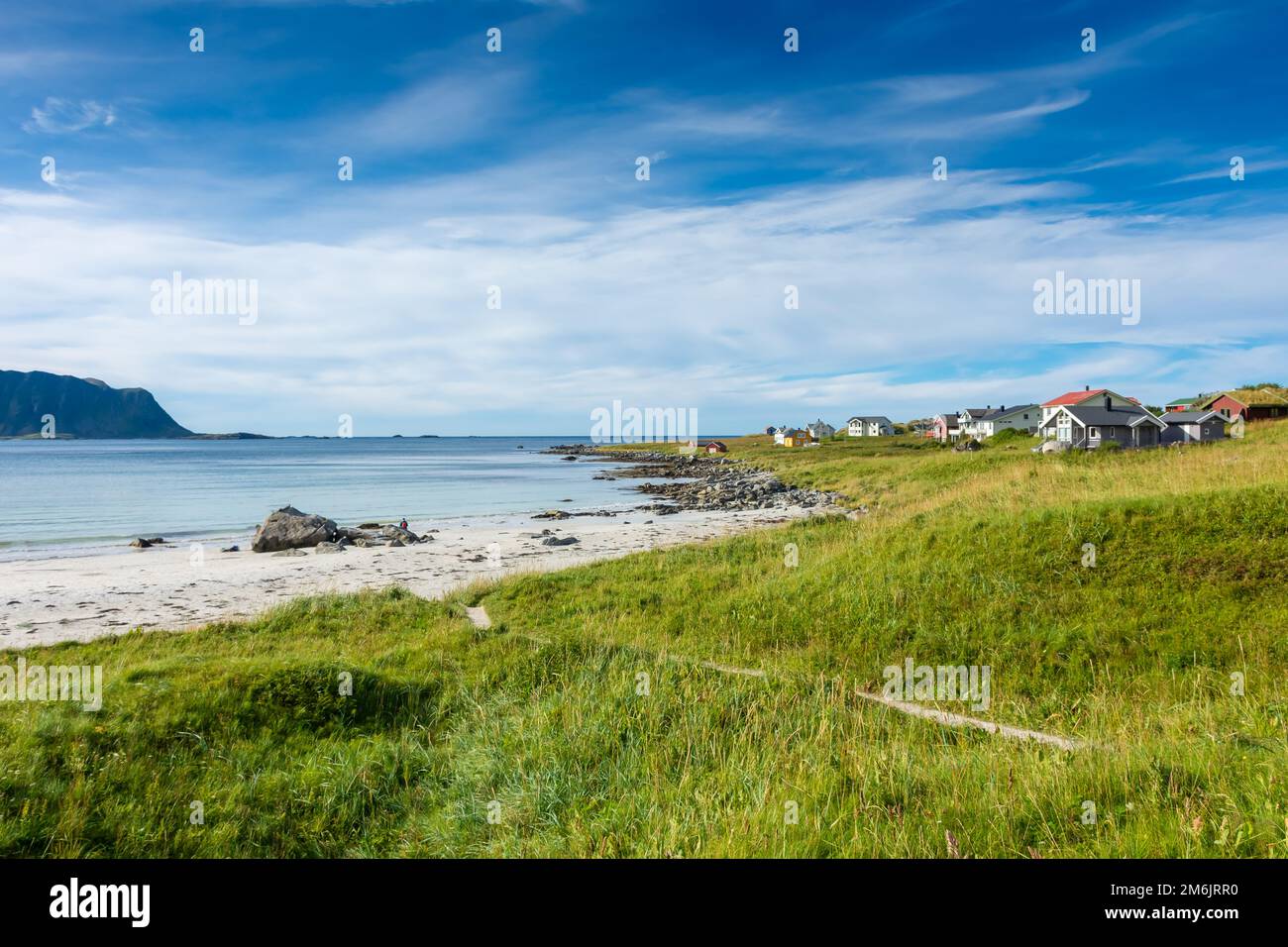 Plage de Ramberg dans les îles Lofoten, Norvège Banque D'Images