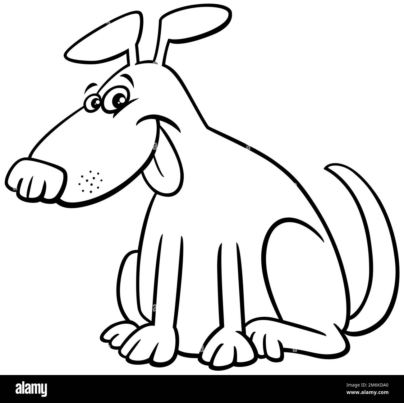 Page de livre de coloriage de personnage de chien drôle de dessin animé Banque D'Images