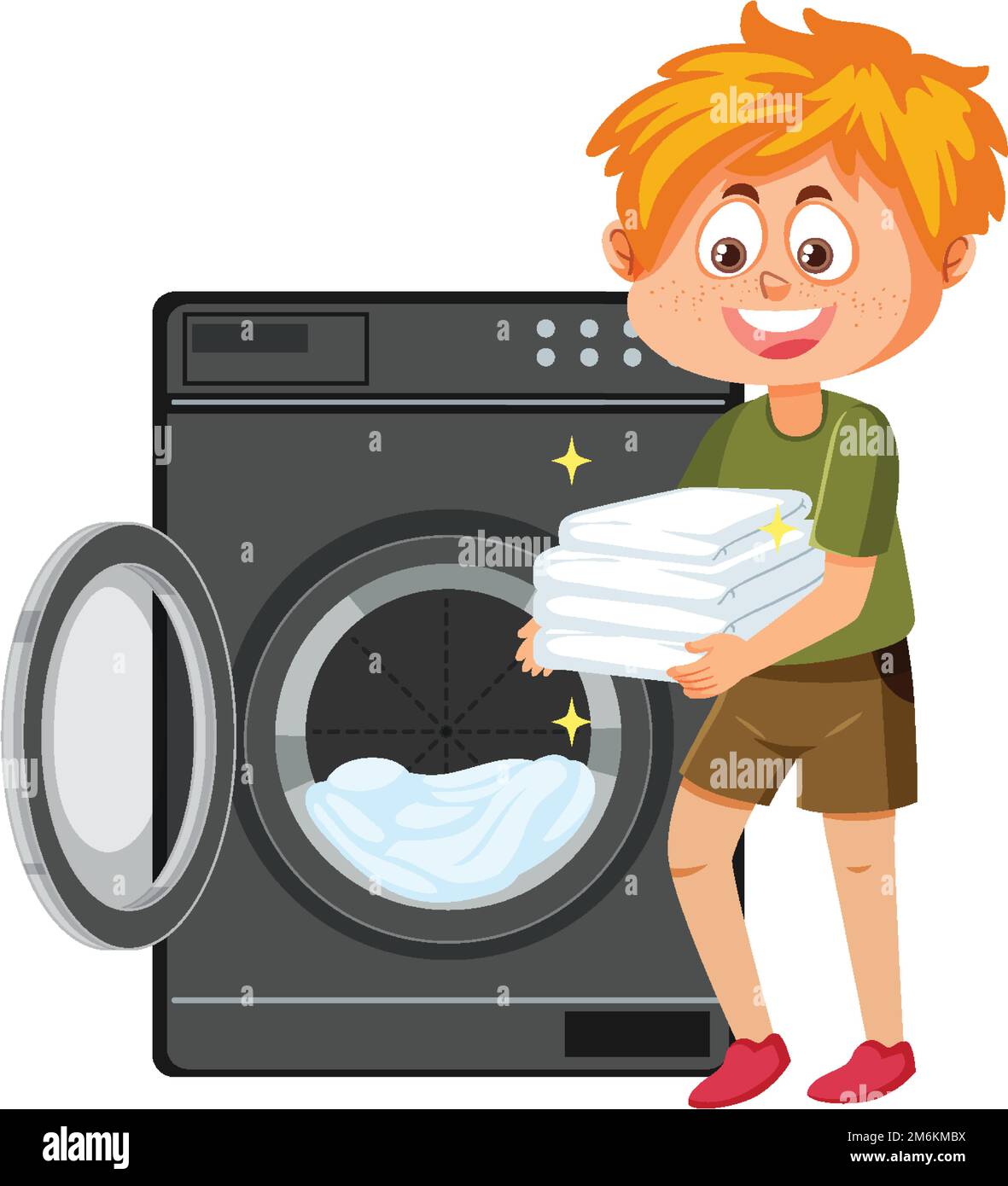 Dessin animé garçon faisant du linge avec machine à laver illustration  Image Vectorielle Stock - Alamy