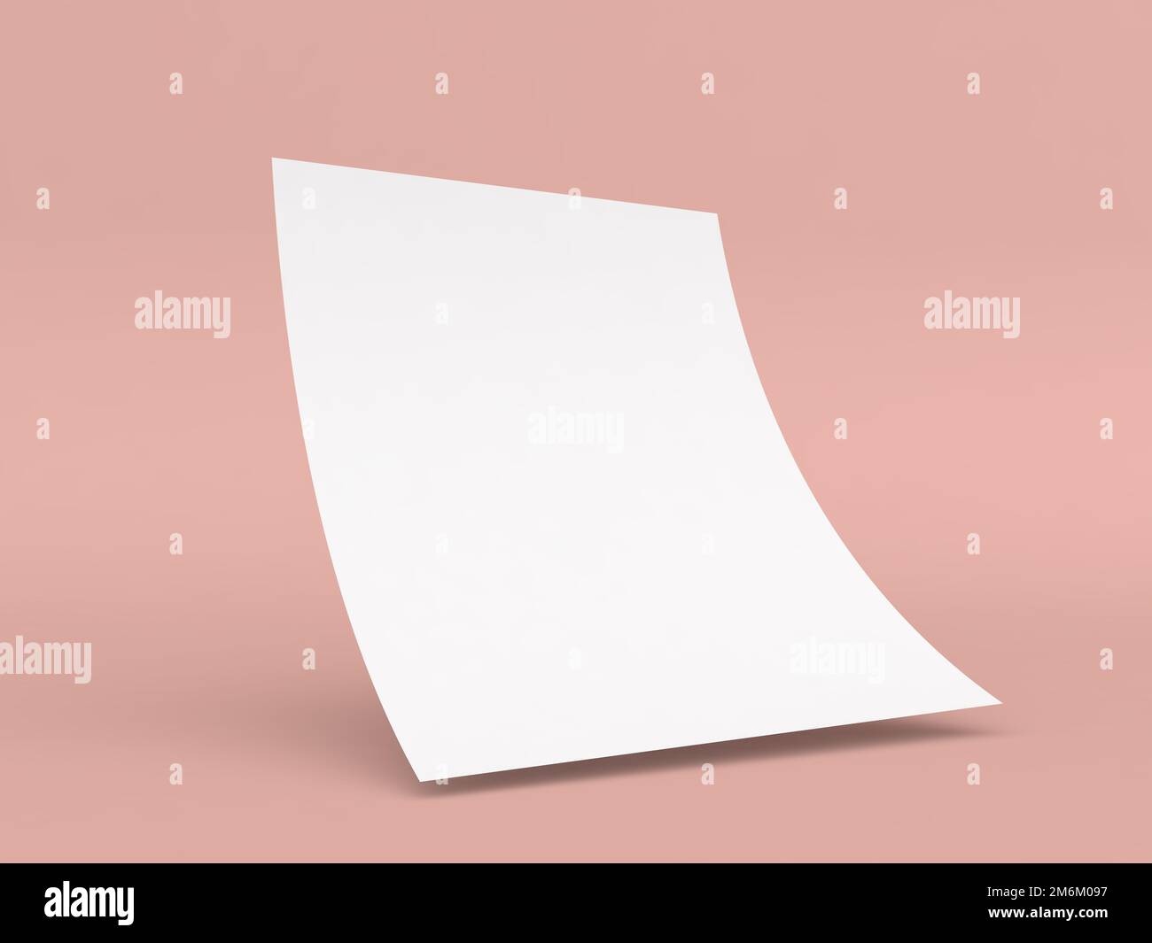 Feuille incurvée de papier A4 sur fond rouge. 3d rendu de l'illustration. Banque D'Images