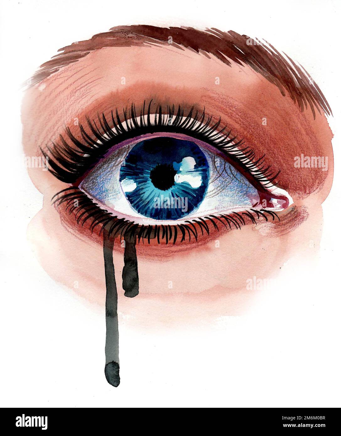 Beaux yeux pleurer. Encre et aquarelle dessin Banque D'Images