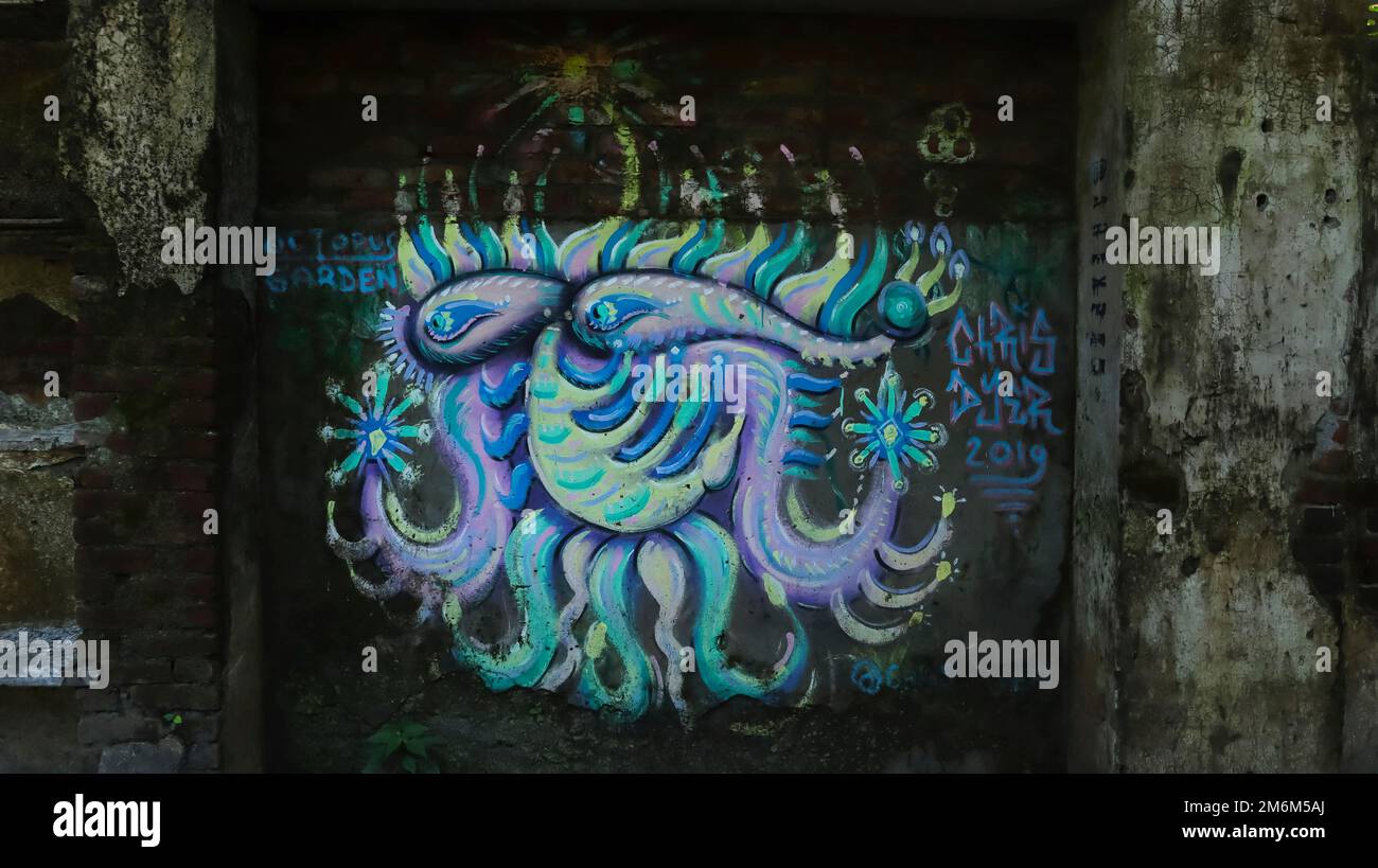 Peinture de jardin d'octopus à l'intérieur de l'Ashram des Beatles, Rishikesh, Uttarakhand, Inde Banque D'Images