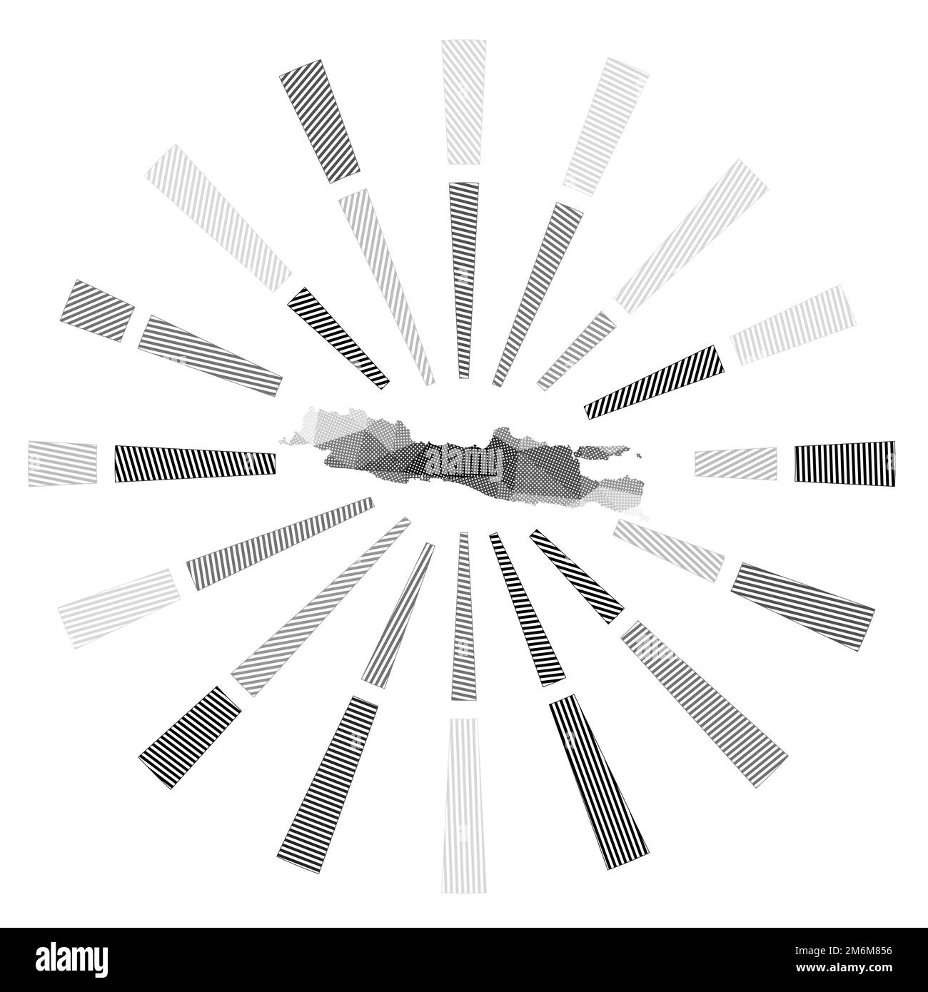 Java Sunburst. Faible rayure de polyrayons et carte de l'île. Illustration du vecteur radiant. Illustration de Vecteur