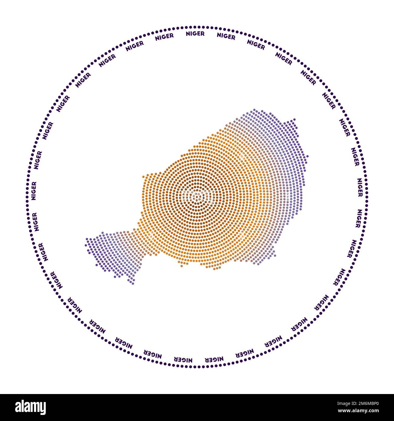 Logo Niger rond. Forme de style numérique du Niger en cercle pointillé avec le nom du pays. Icône technologique du pays avec points en dégradé. Impressionnant vecteur illus Illustration de Vecteur