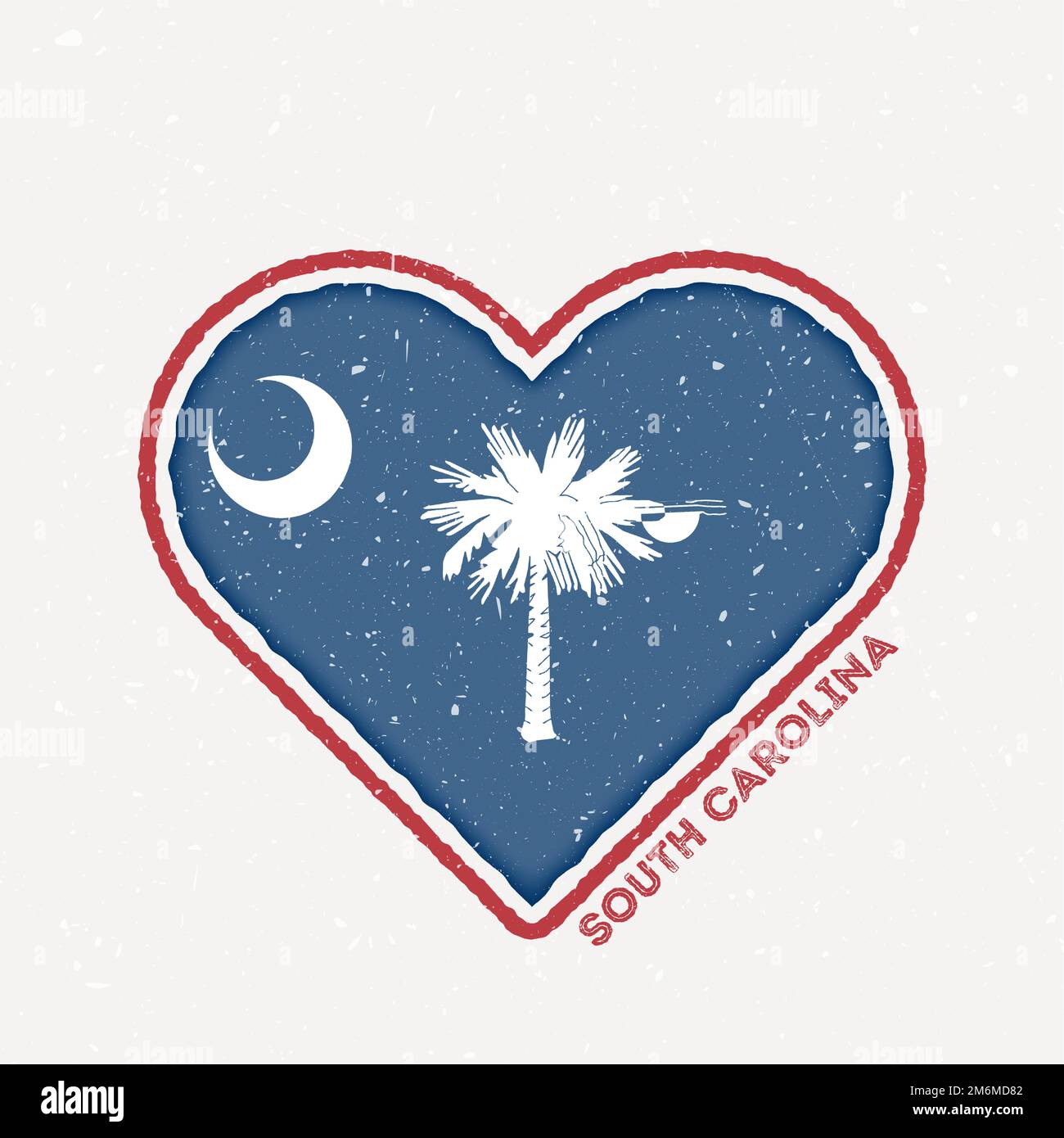 Badge drapeau cœur de Caroline du Sud. Logo de Caroline du Sud avec texture grunge. Drapeau de l'état américain en forme de coeur. Illustration vectorielle. Illustration de Vecteur