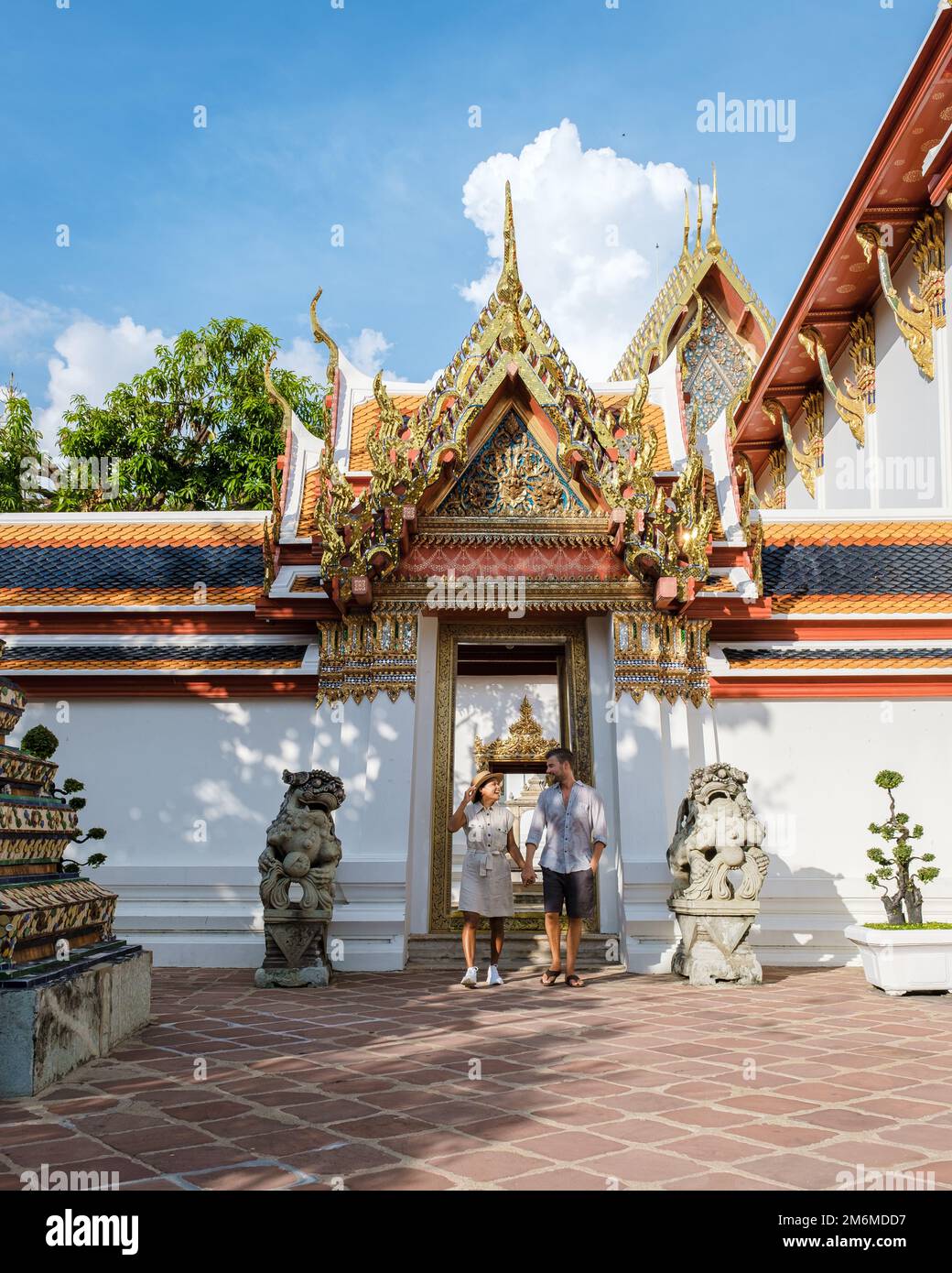Temple Wat Pho à Bangkok en Thaïlande, temple de bouddha couché à Bangkok Banque D'Images