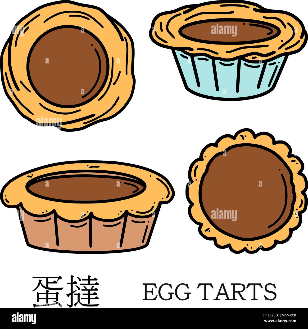 Traduction de l'illustration vectorielle de la tarte aux œufs chinoise. Dessert chinois du nouvel an dans le style des nouilles. Illustration de Vecteur