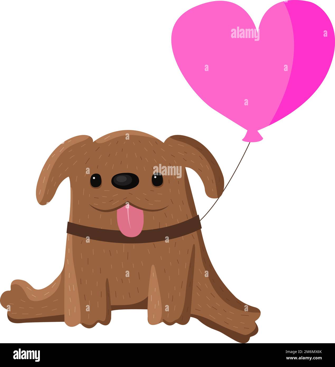Adorable chien de dessin animé valentine avec un ballon à coeur rose. Illustration vectorielle pour carte, affiche, prospectus ou réseaux sociaux. Illustration de Vecteur