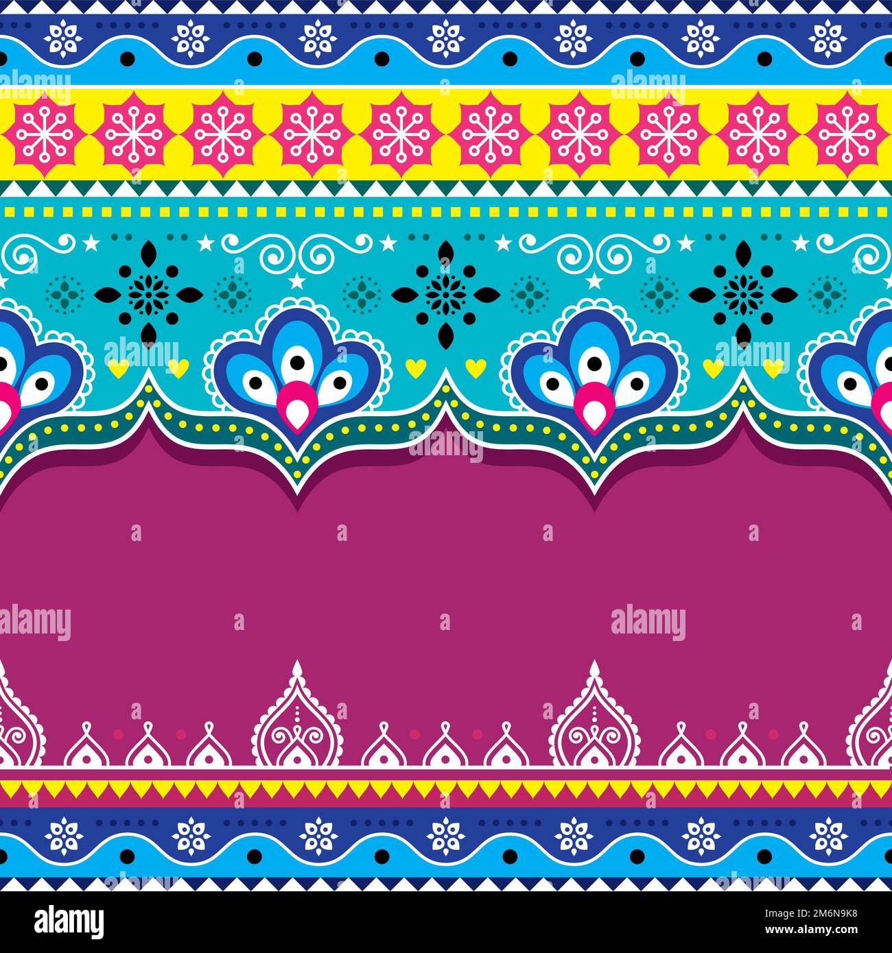 Motif vectoriel de modèle sans couture pakistanais et indiens avec fleurs et espace vide pour le texte, décoration Diwali Illustration de Vecteur