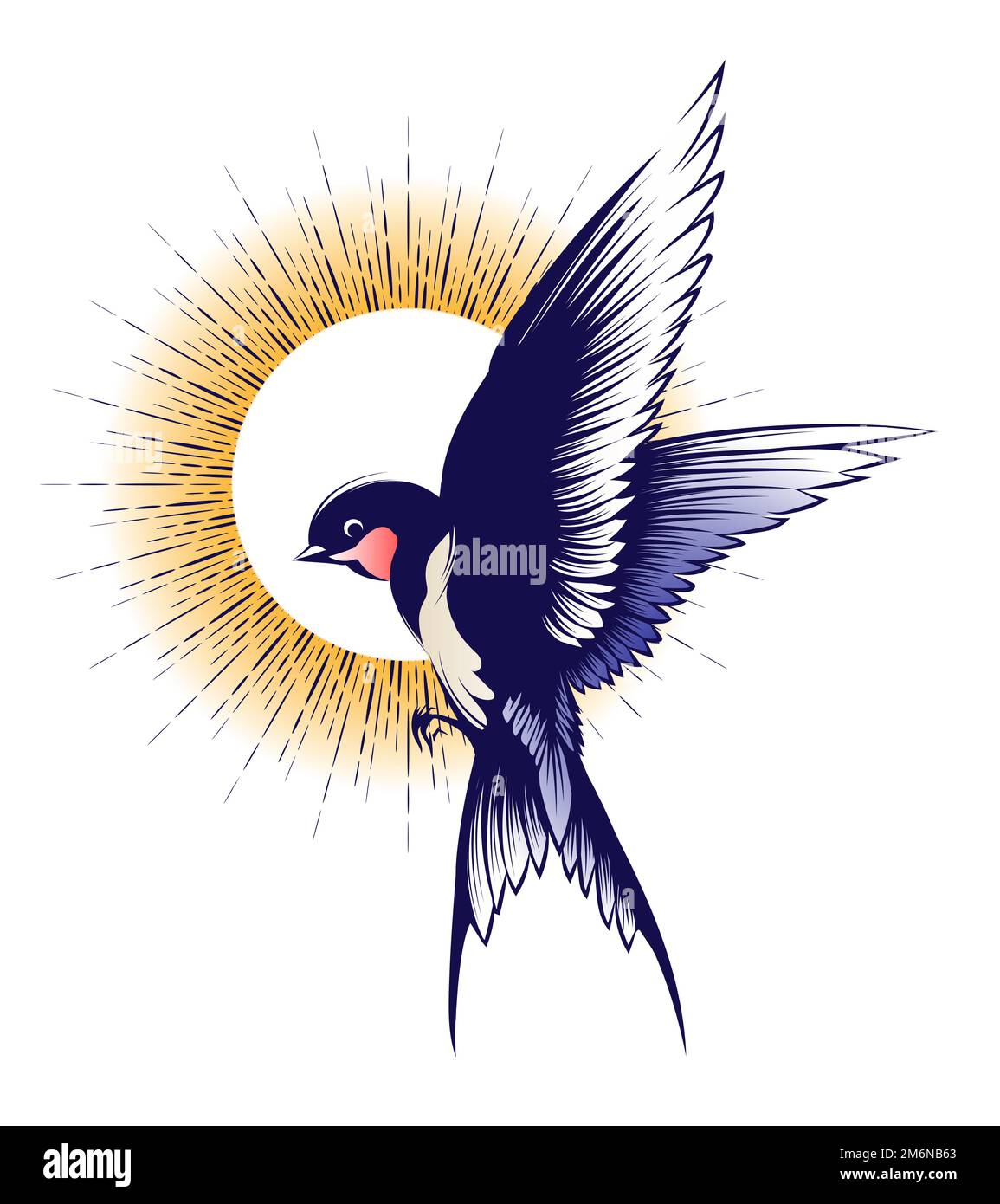 Tatouage oiseau et soleil en forme d'oiseau et de perruque volante. Illustration vectorielle isolée sur fond blanc Illustration de Vecteur