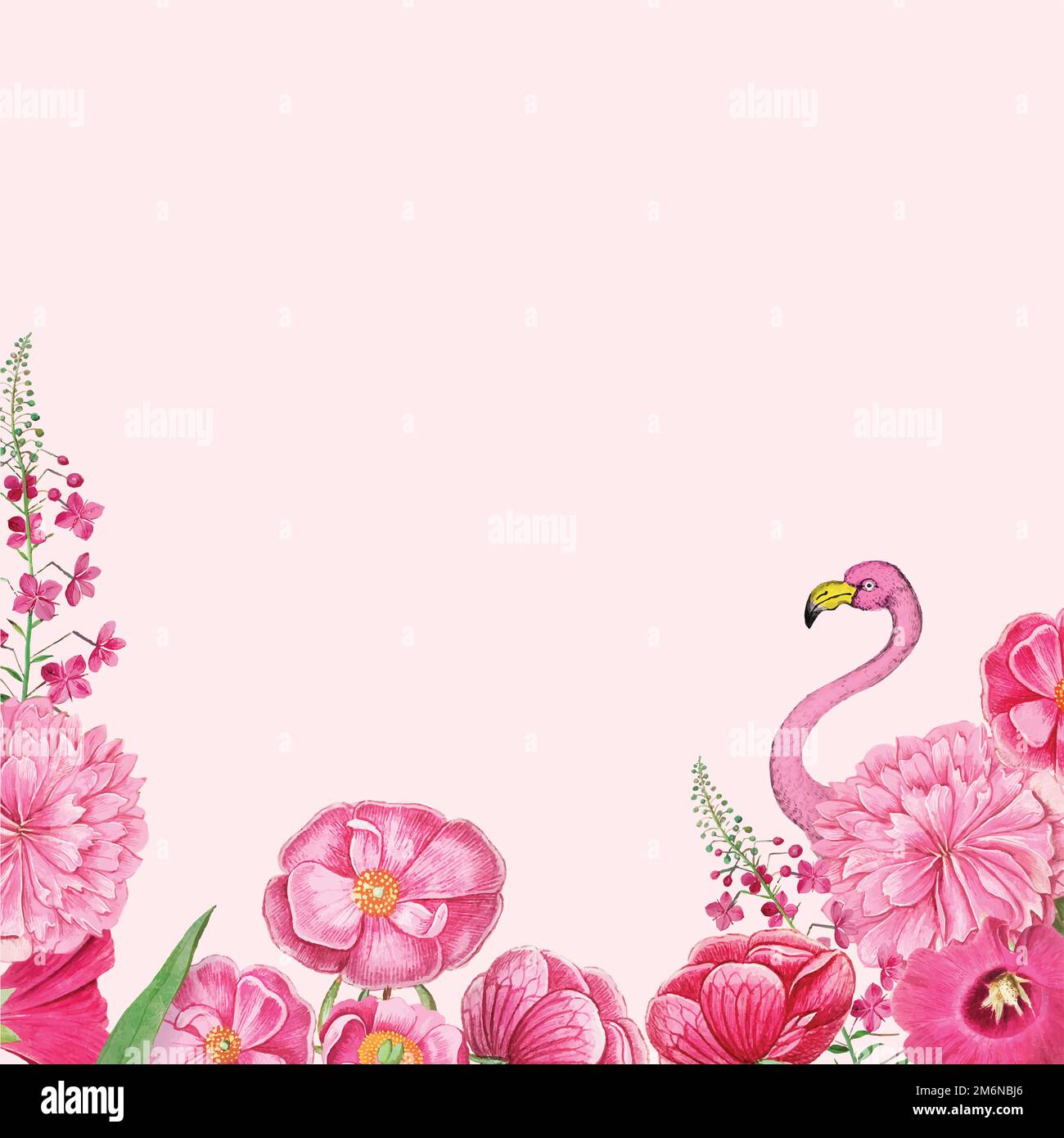 Fleurs vintage et cadre rose flamants Illustration de Vecteur