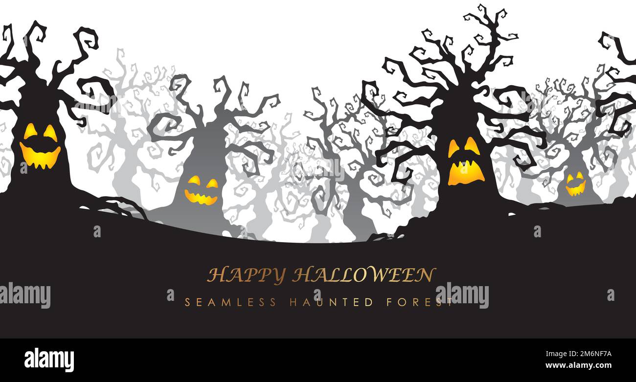 Joyeux Halloween illustration vectorielle de forêt hantée sans couture avec espace de texte. Répétable horizontalement. Illustration de Vecteur