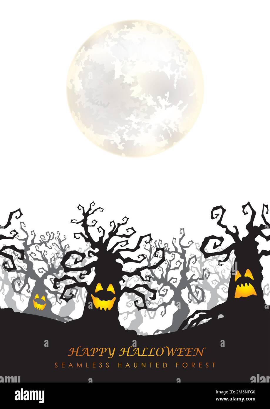 Happy Halloween Vector fond de forêt hantée sans couture avec pleine lune, la mort, la forêt hantée et l'espace de texte. Répétable horizontalement. Illustration de Vecteur