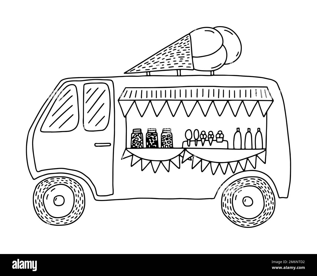 Page de coloriage du camion de crème glacée Illustration de Vecteur