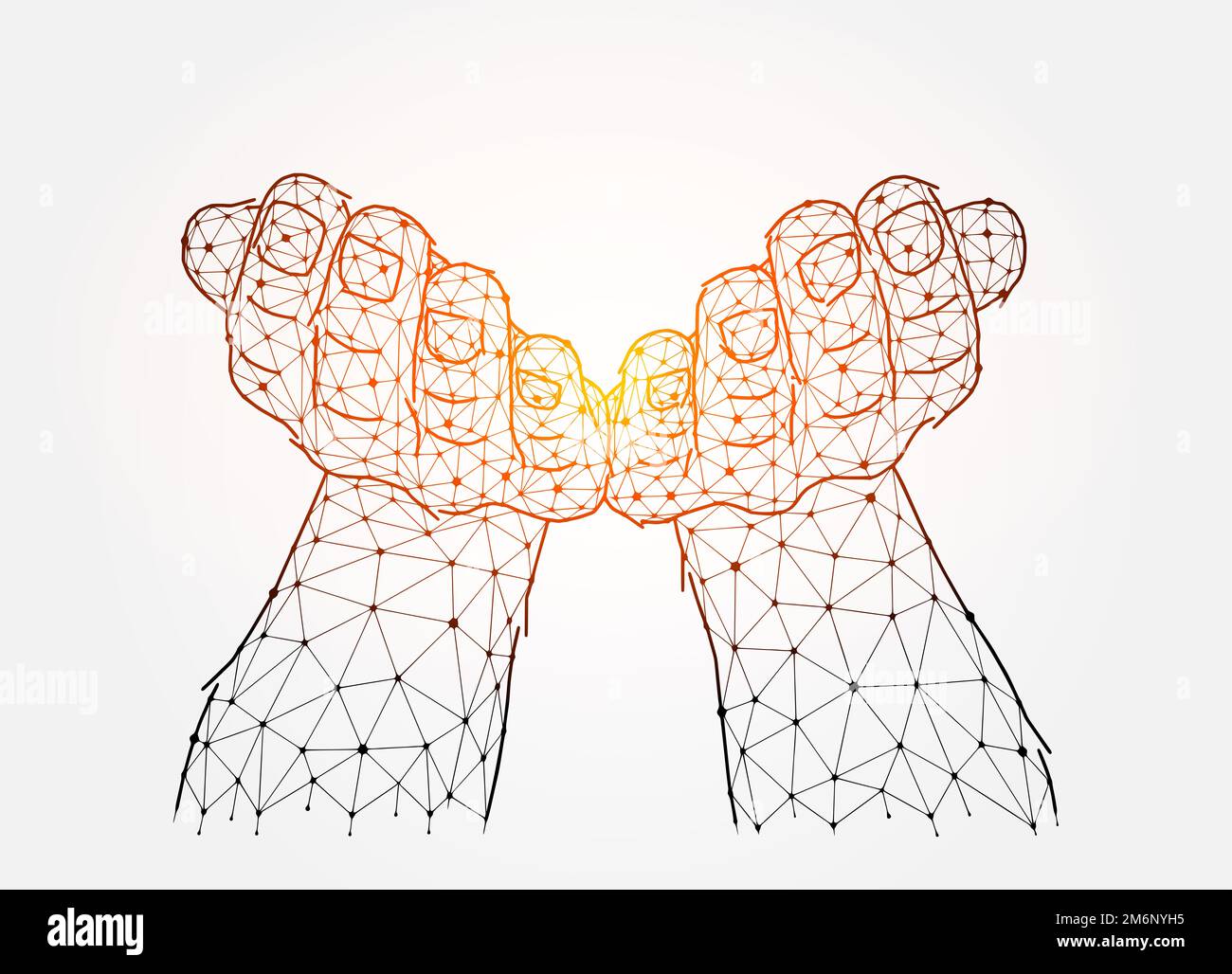Priez ou mendiez l'art du concept. Mains ouvertes paumes relevées, illustration vectorielle polygonale de mouvement de la main sur fond blanc. H Banque D'Images