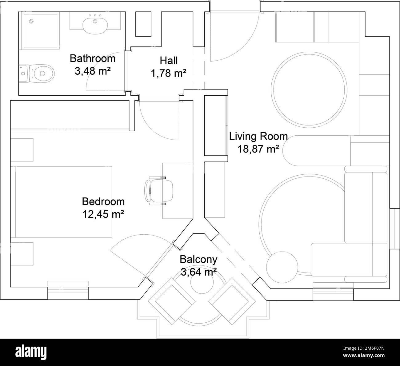 Concept du plan d'étage de l'appartement. 2d plan architectural d'une maison. Banque D'Images