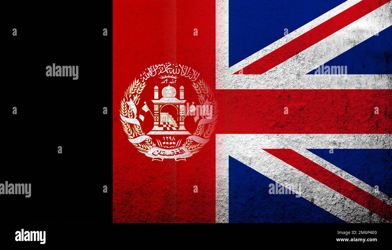 Drapeau national du Royaume-Uni (Grande-Bretagne) Union Jack avec drapeau national de l'Afghanistan. Grunge l'arrière-plan Banque D'Images