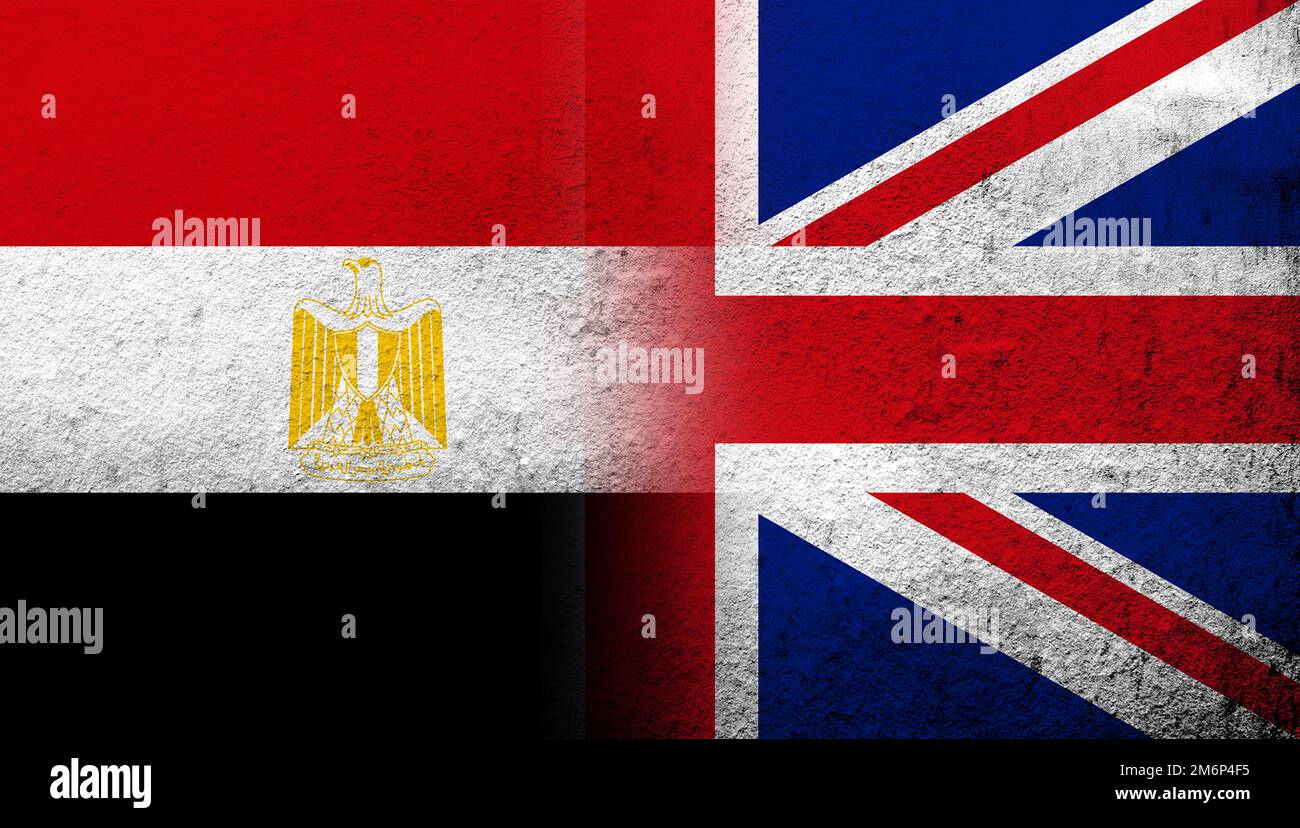 Drapeau national du Royaume-Uni (Grande-Bretagne) Union Jack avec Égypte drapeau national. Grunge l'arrière-plan Banque D'Images