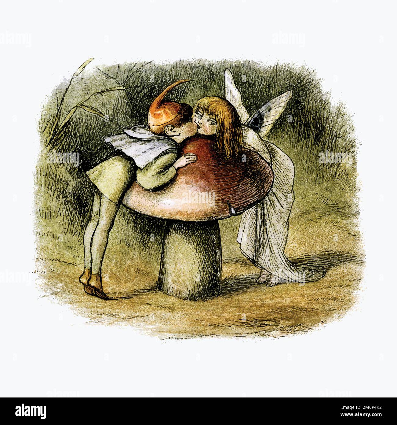 Les anges embrassent un vecteur d'illustration de champignon Illustration de Vecteur