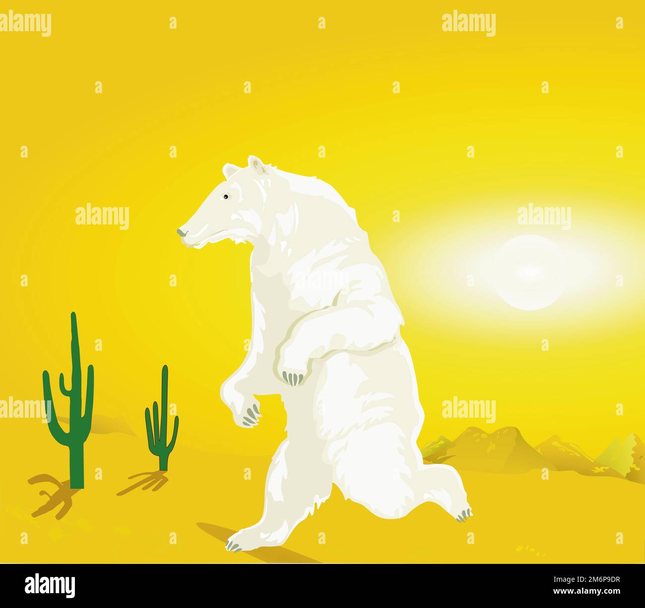 Ours polaire dans le désert, illustration du réchauffement climatique Banque D'Images