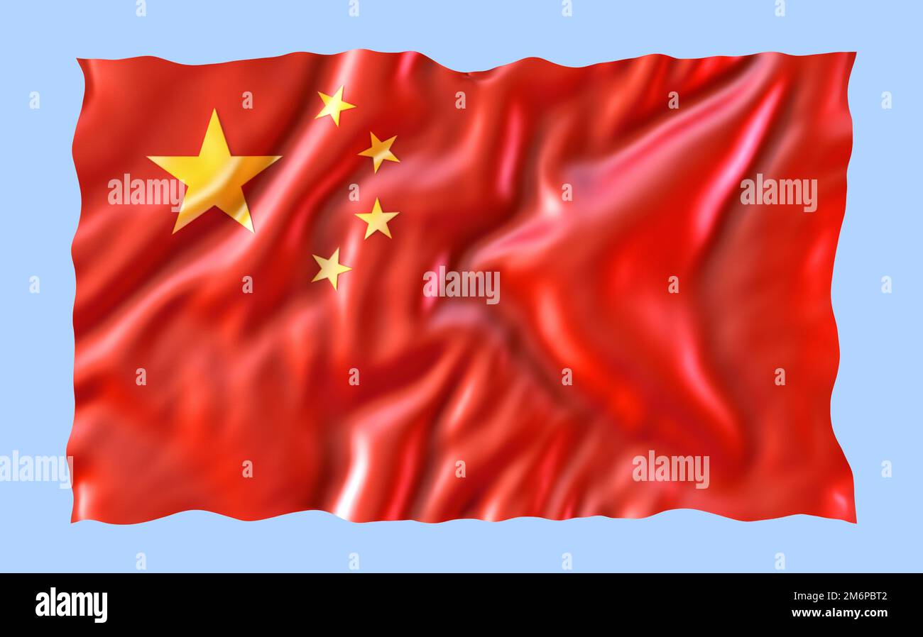 Drapeau national officiel de la Chine, agitant dans le vent. 3D illustration du drapeau rouge de la République populaire de Chine, texture satinée en soie, isolé sur les abstraits Banque D'Images