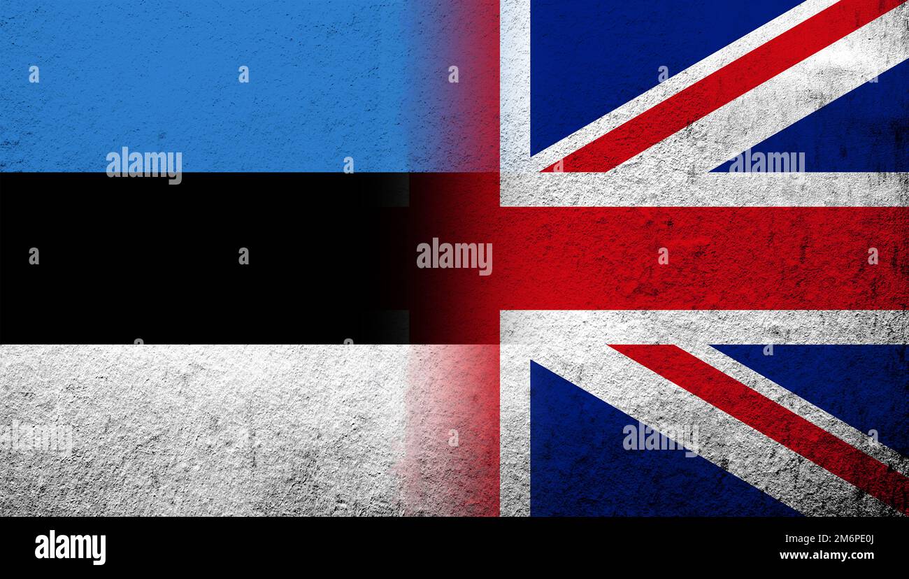 Drapeau national du Royaume-Uni (Grande-Bretagne) Union Jack avec le drapeau national de la République d'Estonie. Grunge l'arrière-plan Banque D'Images