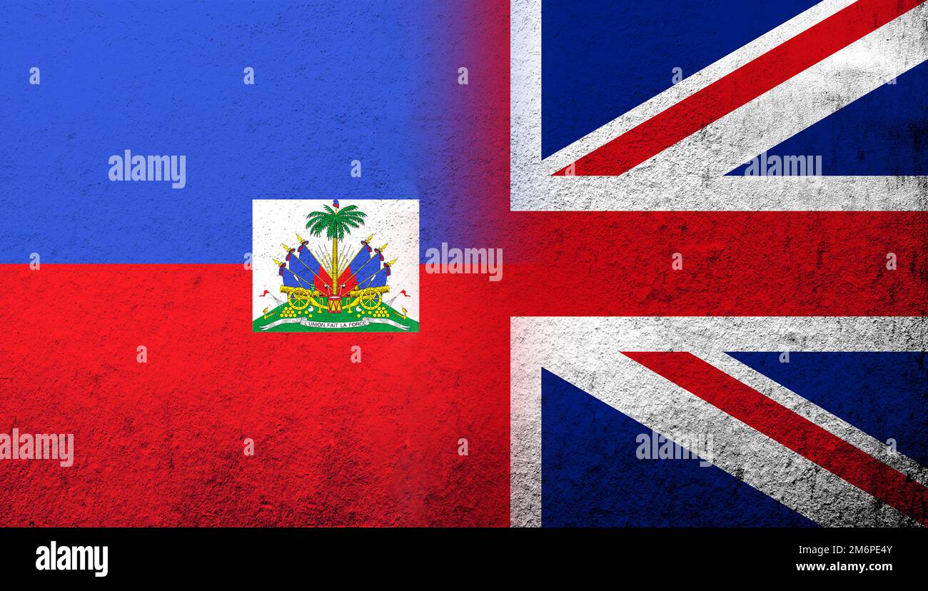 Drapeau national du Royaume-Uni (Grande-Bretagne) Union Jack avec la République d'Haïti drapeau national. Grunge l'arrière-plan Banque D'Images