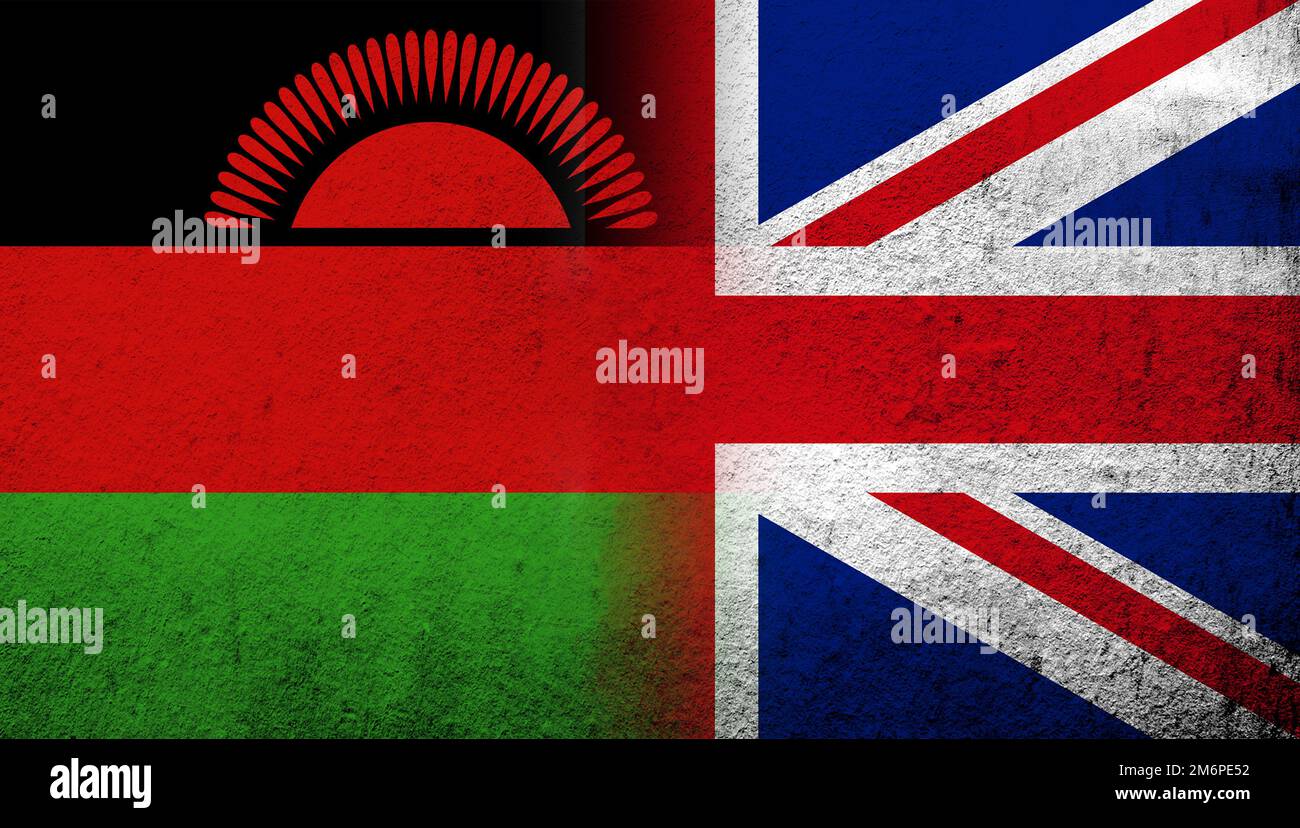 Drapeau national du Royaume-Uni (Grande-Bretagne) Union Jack avec la République du Malawi drapeau national. Grunge l'arrière-plan Banque D'Images