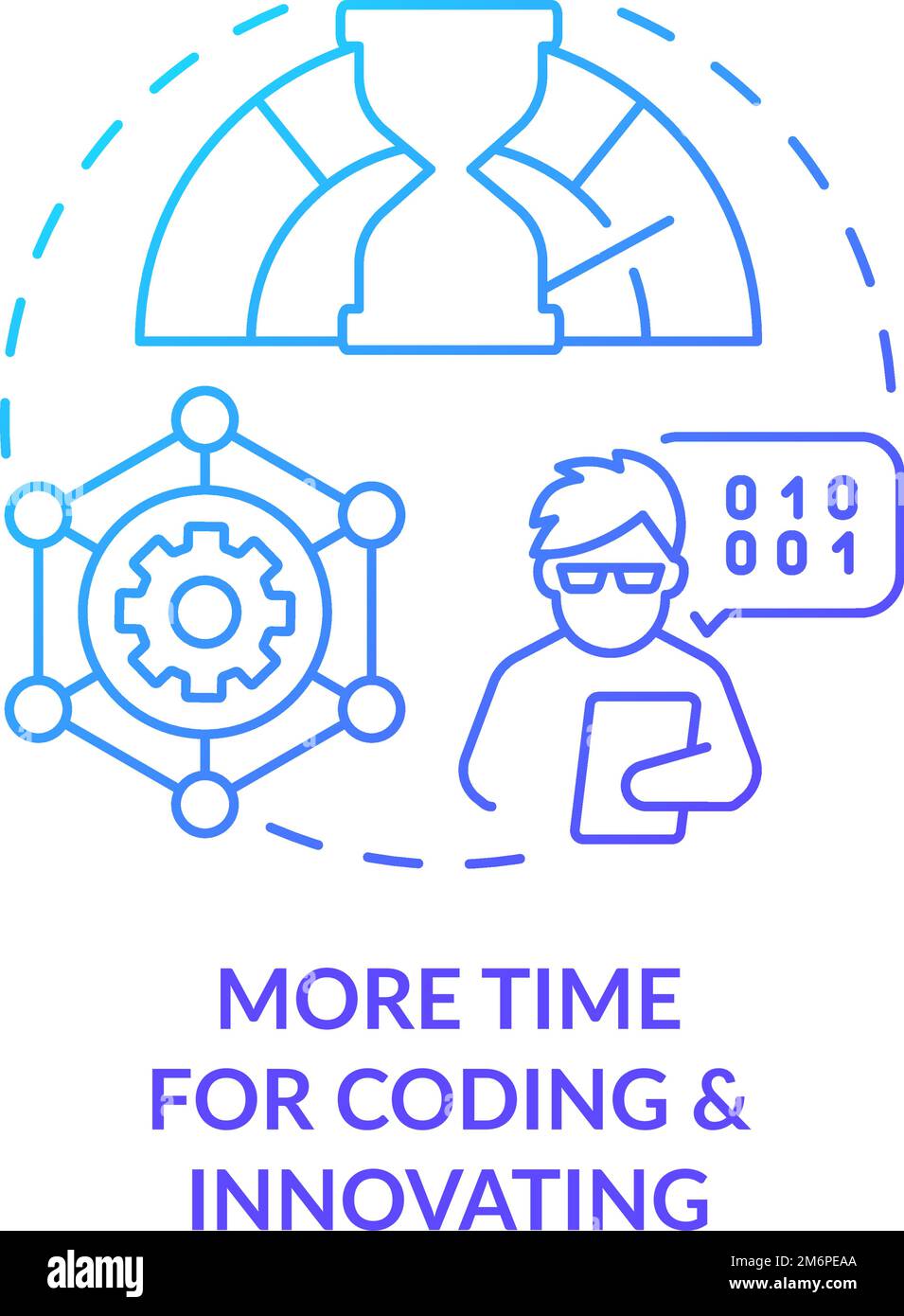 Plus de temps pour le codage et l'innovation Blue gradient concept icône Illustration de Vecteur