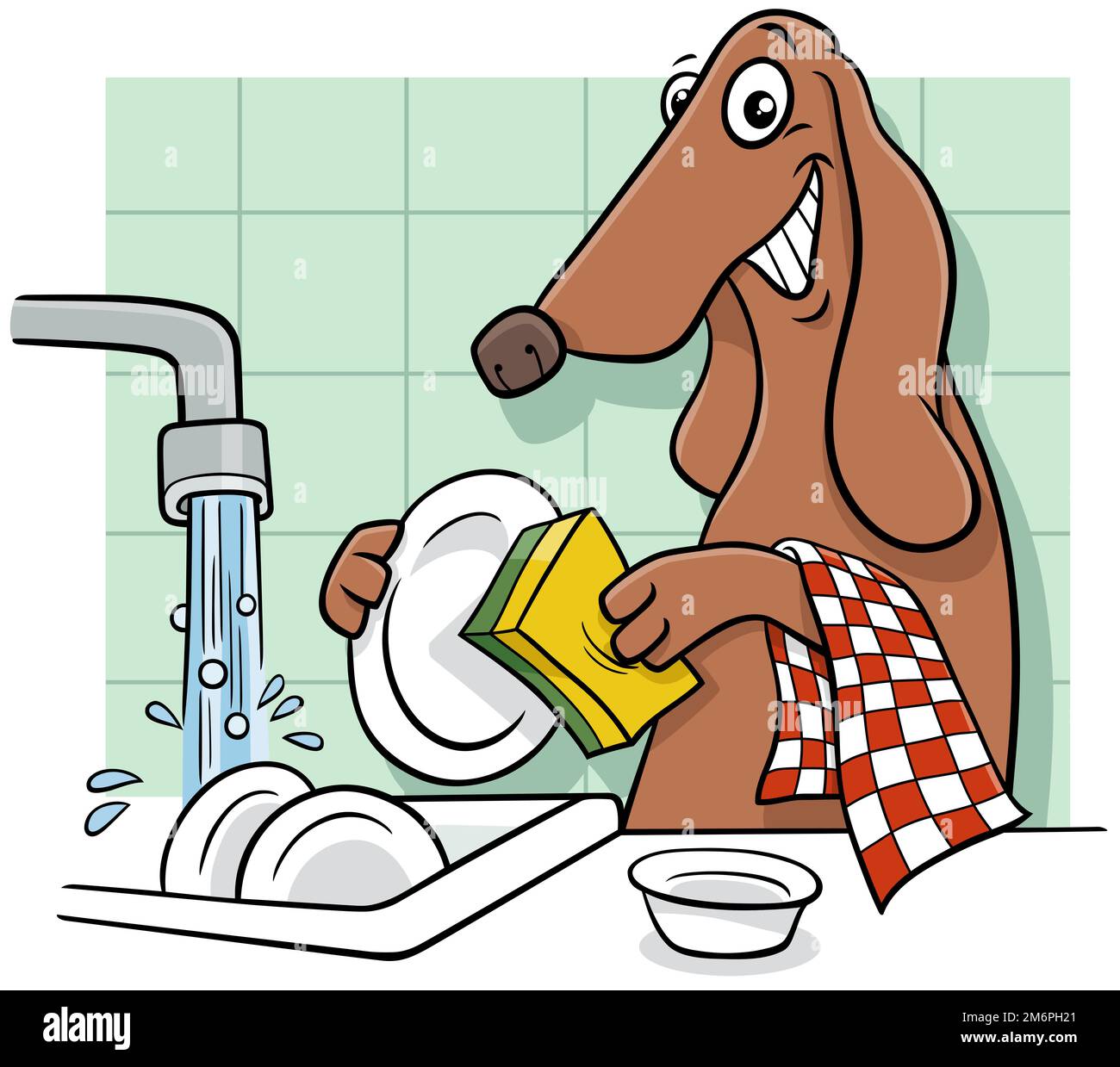 Plats de lavage de personnages animaux de chien de dessin animé Banque D'Images