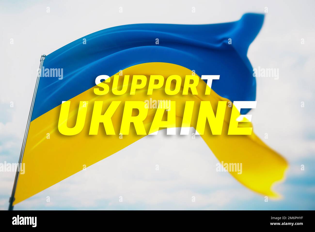 Prend en charge le thème du drapeau texte en ukraine. Pavillon national de l'Ukraine. Rendu de gros plan 3D ondulé et très détaillé. Banque D'Images