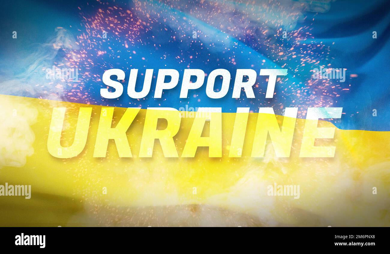 Prend en charge le thème du drapeau texte en Ukraine. Pavillon national de l'Ukraine. Rendu de gros plan 3D ondulé et très détaillé. Banque D'Images