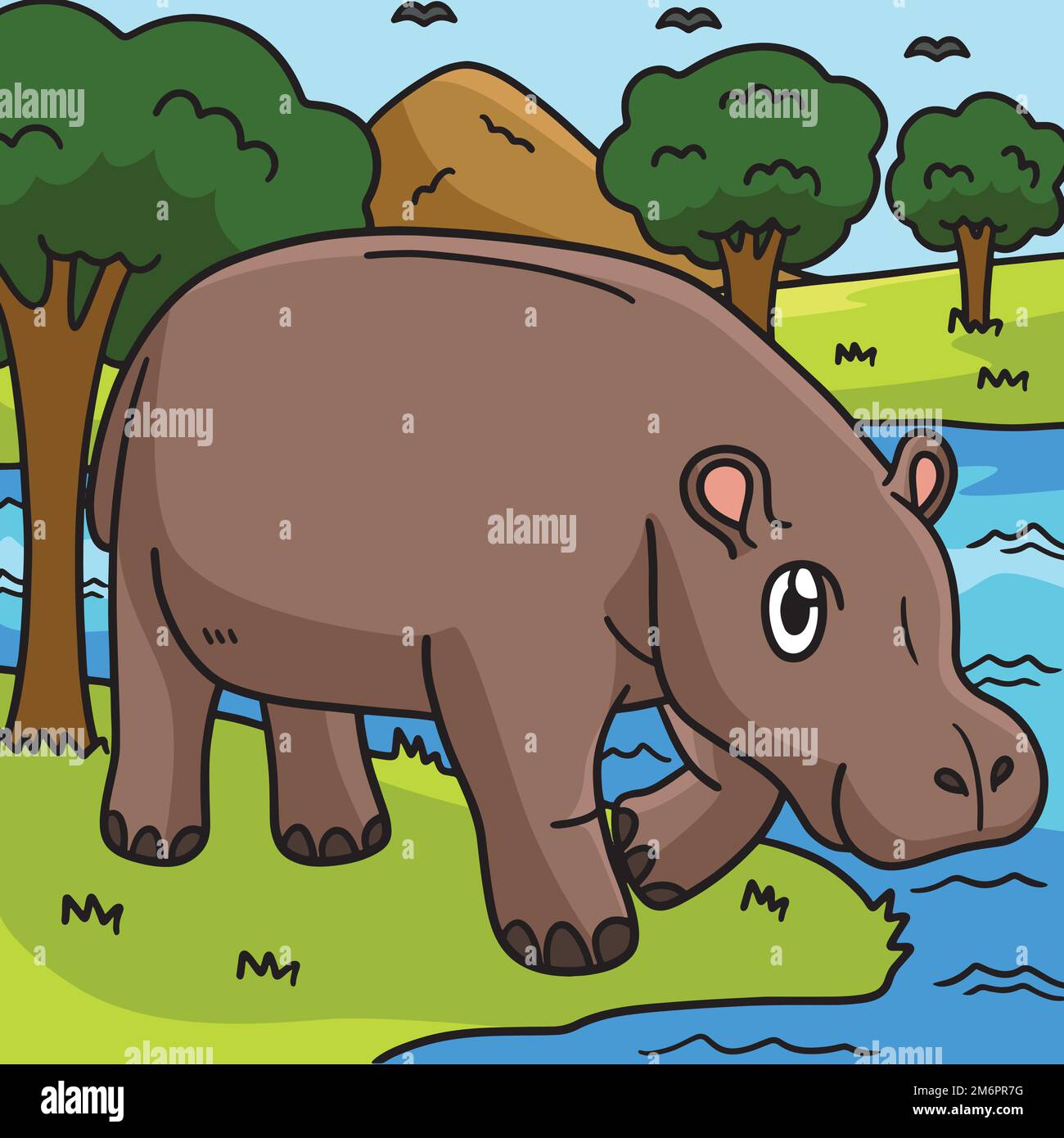 Illustration du dessin animé de couleur d'un animal marin Hippo Illustration de Vecteur