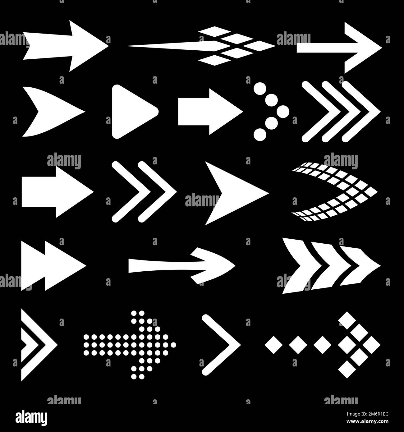 Ensemble d'icônes de flèches blanches plates. Collection de jeux d'icônes isolés pour les icônes de l'interface utilisateur précédente et suivante. Annuler et rétablir la collecte. Concept de forme différente Illustration de Vecteur