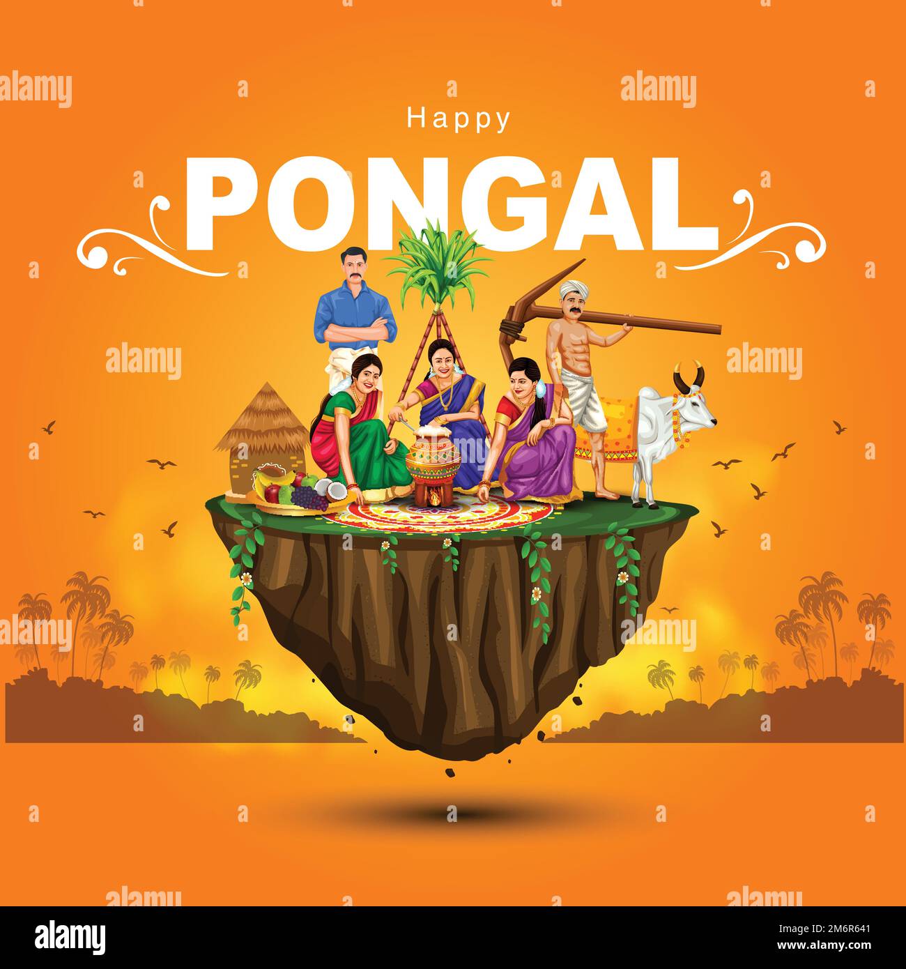 Nouvelle illustration du Happy Pongal Holiday Harvest Festival de Tamil Nadu. conception d'arrière-plan vectoriel Illustration de Vecteur