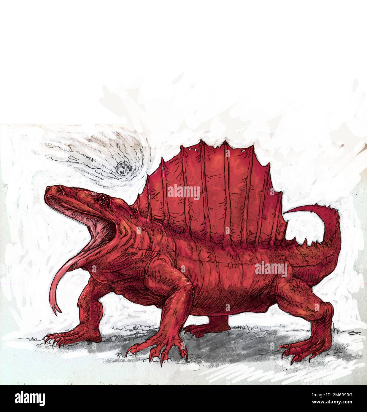 Illustration paléoartistique d'Ianthasaurus, genre éteint de petits edaphosauridés reptile de Carbonifère tardif, nommé par Robert R Reisz et David Berman Banque D'Images Illustration paléoartistique d'Ianthasaurus, genre éteint de petits edaphosauridés reptile de Carbonifère tardif, nommé par Robert R Reisz et David Berman Banque D'Images