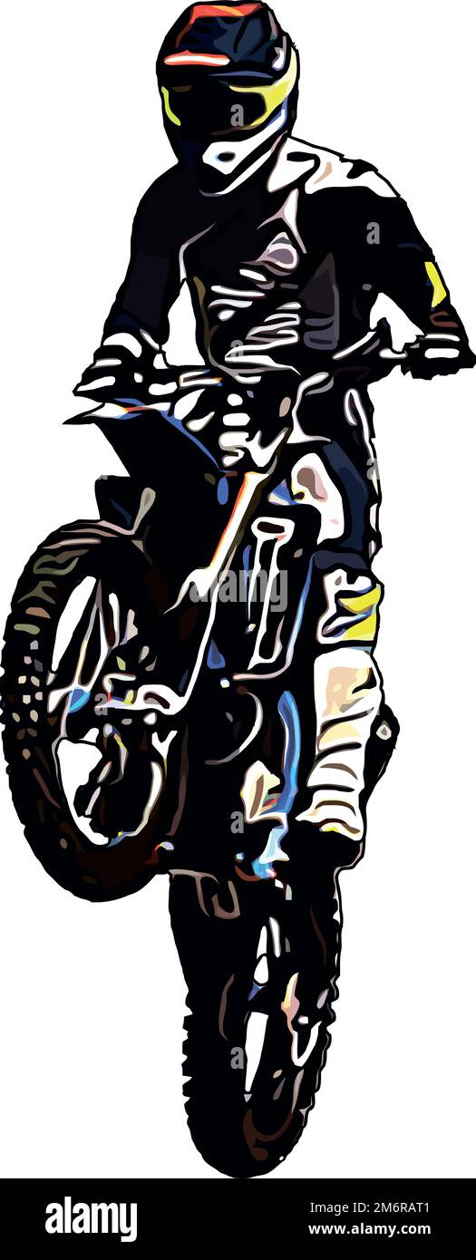 Image vectorielle de couleur d'un motocycliste qui réalise un saut extrême Banque D'Images