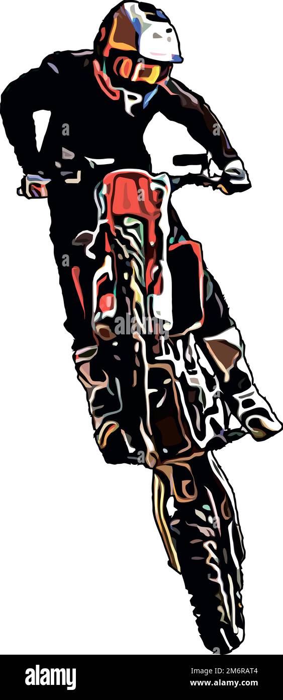 Image vectorielle de couleur d'un motocycliste qui réalise un saut extrême Banque D'Images