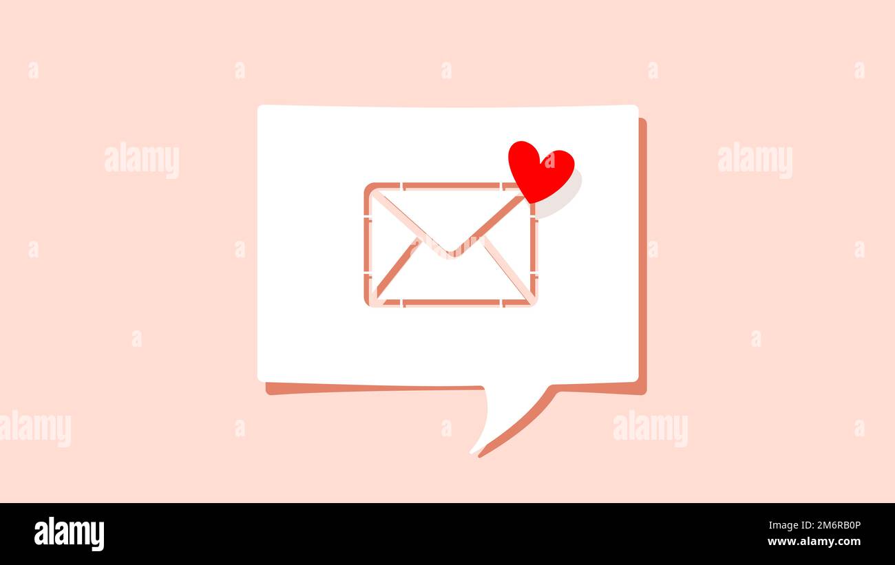 Lettre d'amour ou e-mail avec symbole en forme de coeur sur la découpe papier blanc bulle de la parole sur fond rose. Amour Saint Valentin message concept. Vecteur illust Illustration de Vecteur