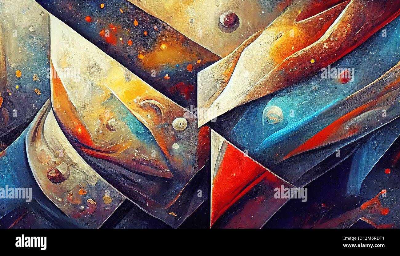 La peinture de galaxie de l'espace dans le style du cubisme. Illustration numérique basée sur le rendu par réseau neuronal Banque D'Images