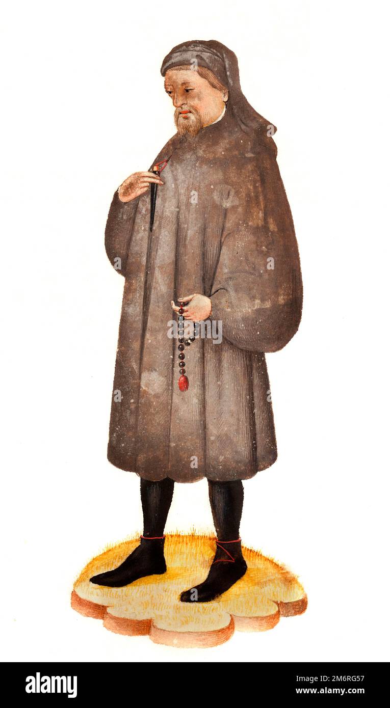 Chaucer. Portrait de l'auteur de The Canterbury Tales, Geoffrey Chaucer (c. 1340s-1400), tiré de Portrait and Life of Chaucer, c. 1600 Banque D'Images