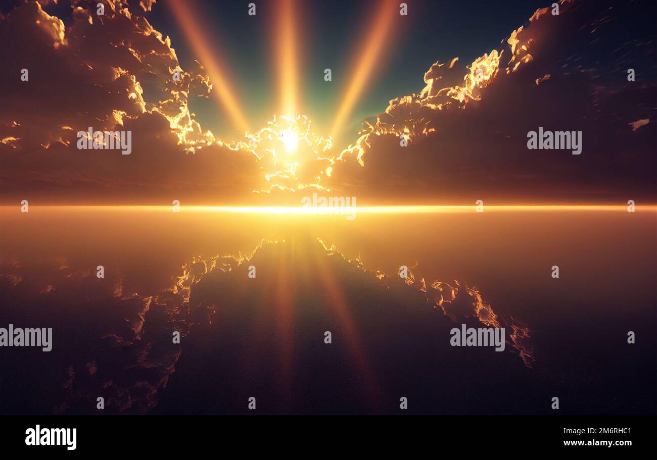 Illustration numérique de la lumière céleste dans les nuages Banque D'Images