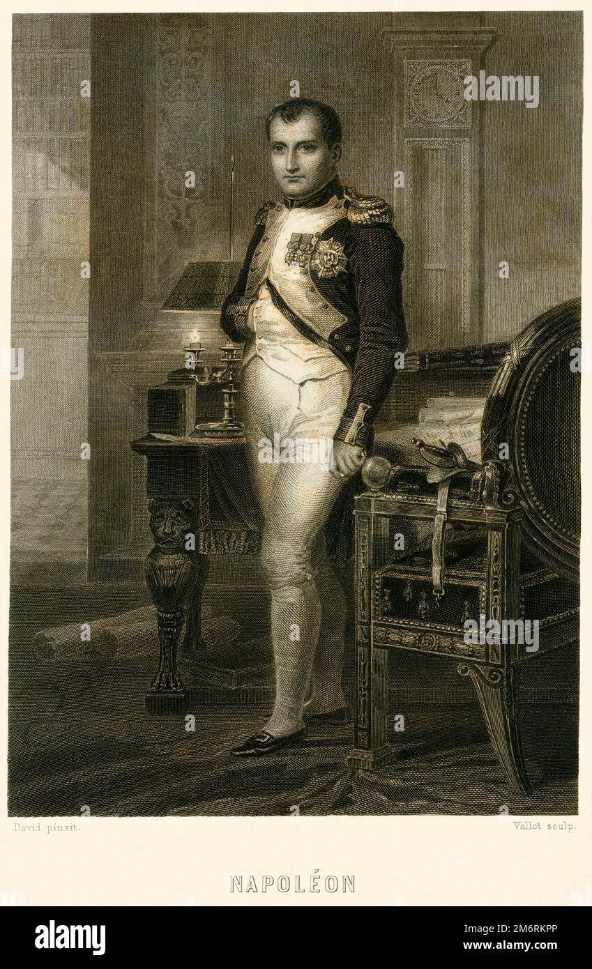 Europa, Frankreich, Korsika, Ajaccio, Napoléon Bonaparte, Französischer Staatsmann und Kaiser, Stahlstich um 1850 / Europe, France, Corse, Ajaccio, Napoléon Bonaparte, Homme d'État français et empereur, gravure en acier vers 1850th Banque D'Images