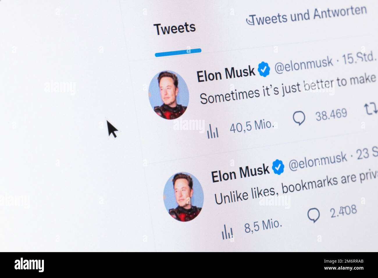 Elon Musk, Entrepreneur, site Web, Twitter, réseau social, Capture d'écran, détail Banque D'Images