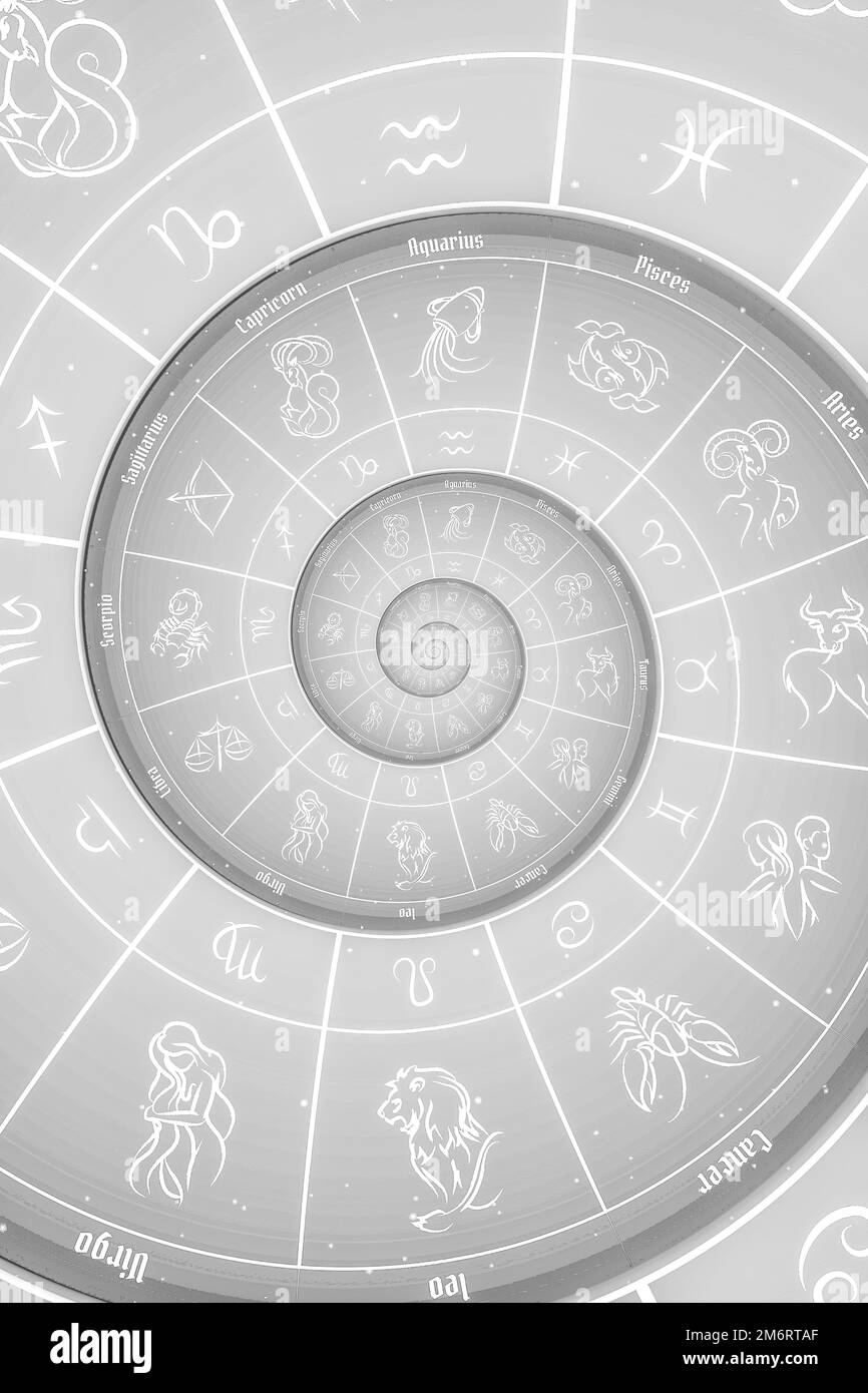 Arrière-plan astrologique avec signes et symbole du zodiaque. Banque D'Images