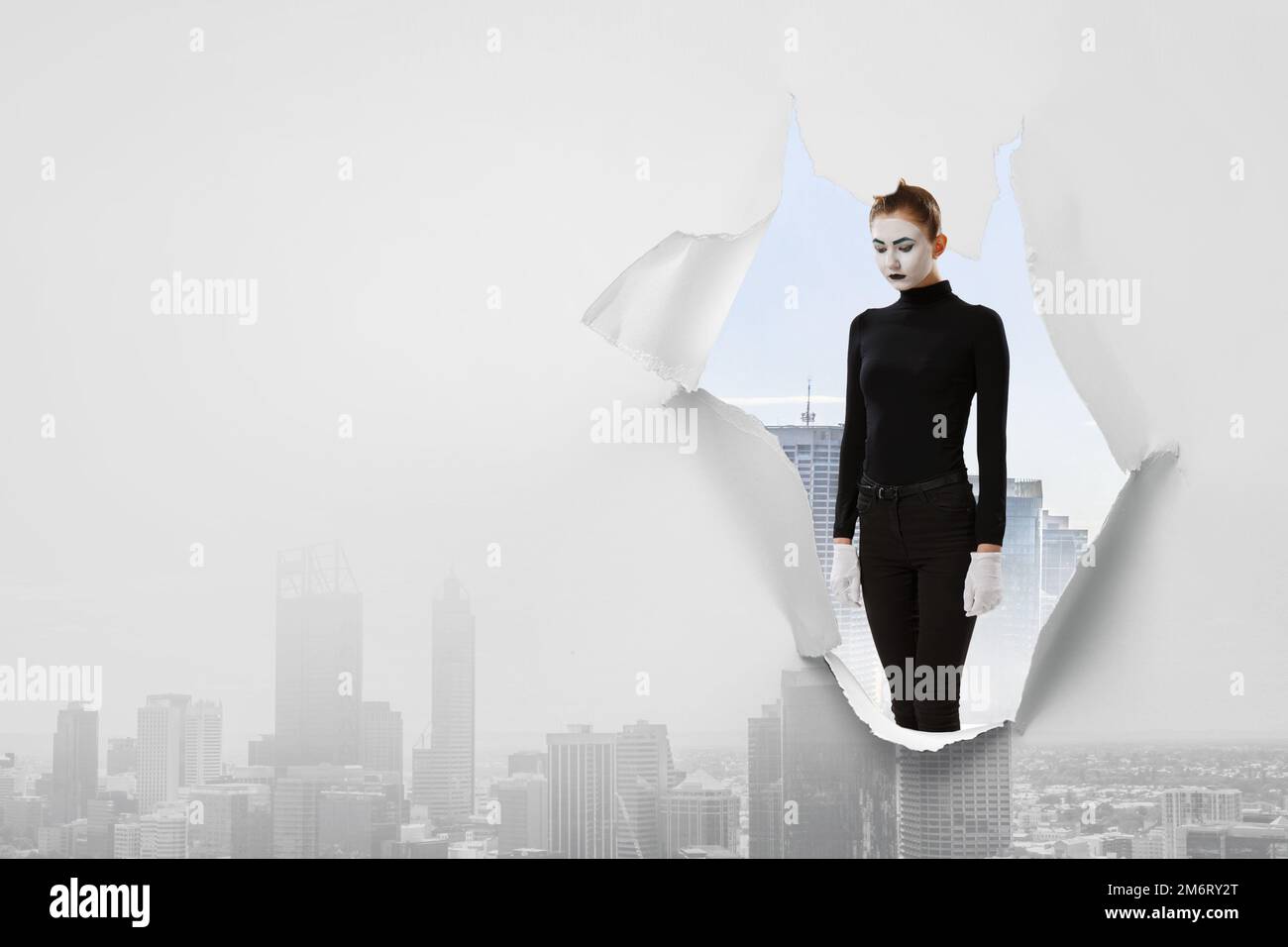 Mime femelle à visage blanc Banque D'Images