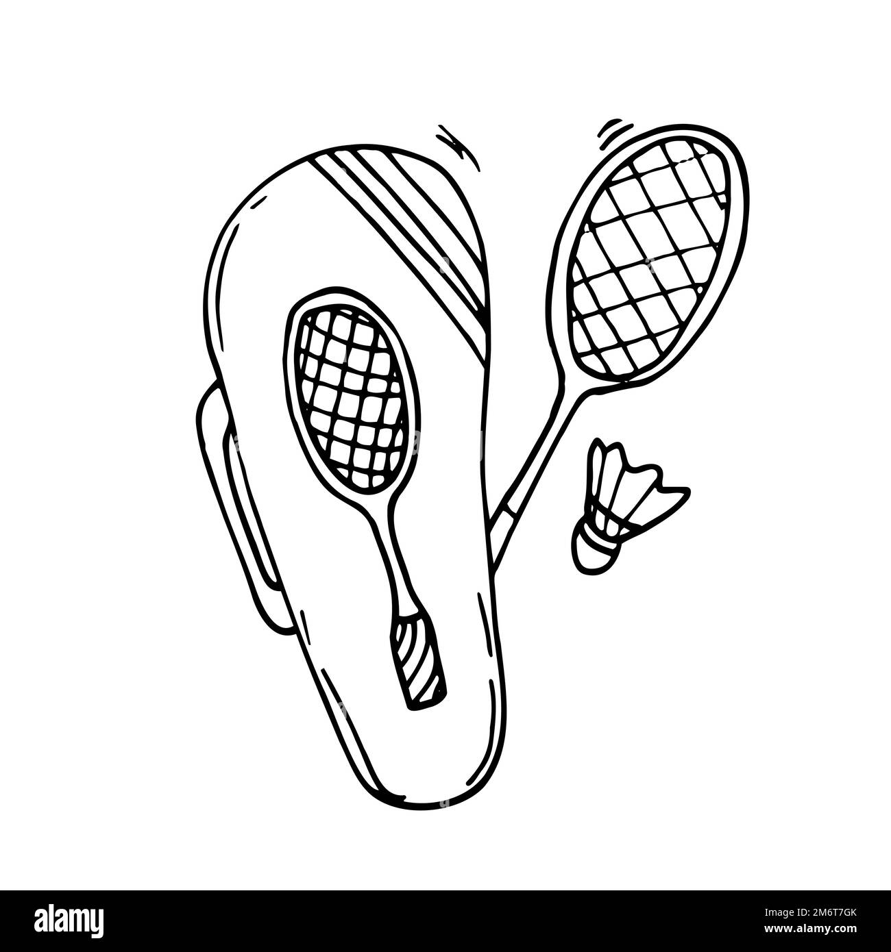 Sac de tennis de plage icône de la ligne de badminton. Raquette de badminton Illustration de Vecteur