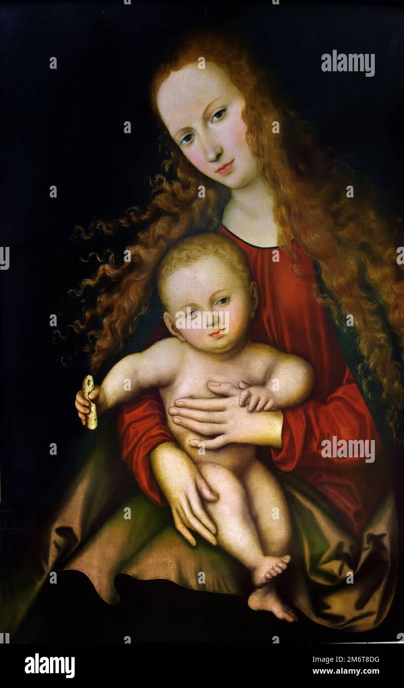 Madonna avec l'enfant (1529) Lucas Cranach l'aîné, (1472-1553), Lucas Cranach , Lutherstadt, Wittenberg, Allemand, peintre, tiroir, graveur et peintre de cour, Allemagne. Banque D'Images