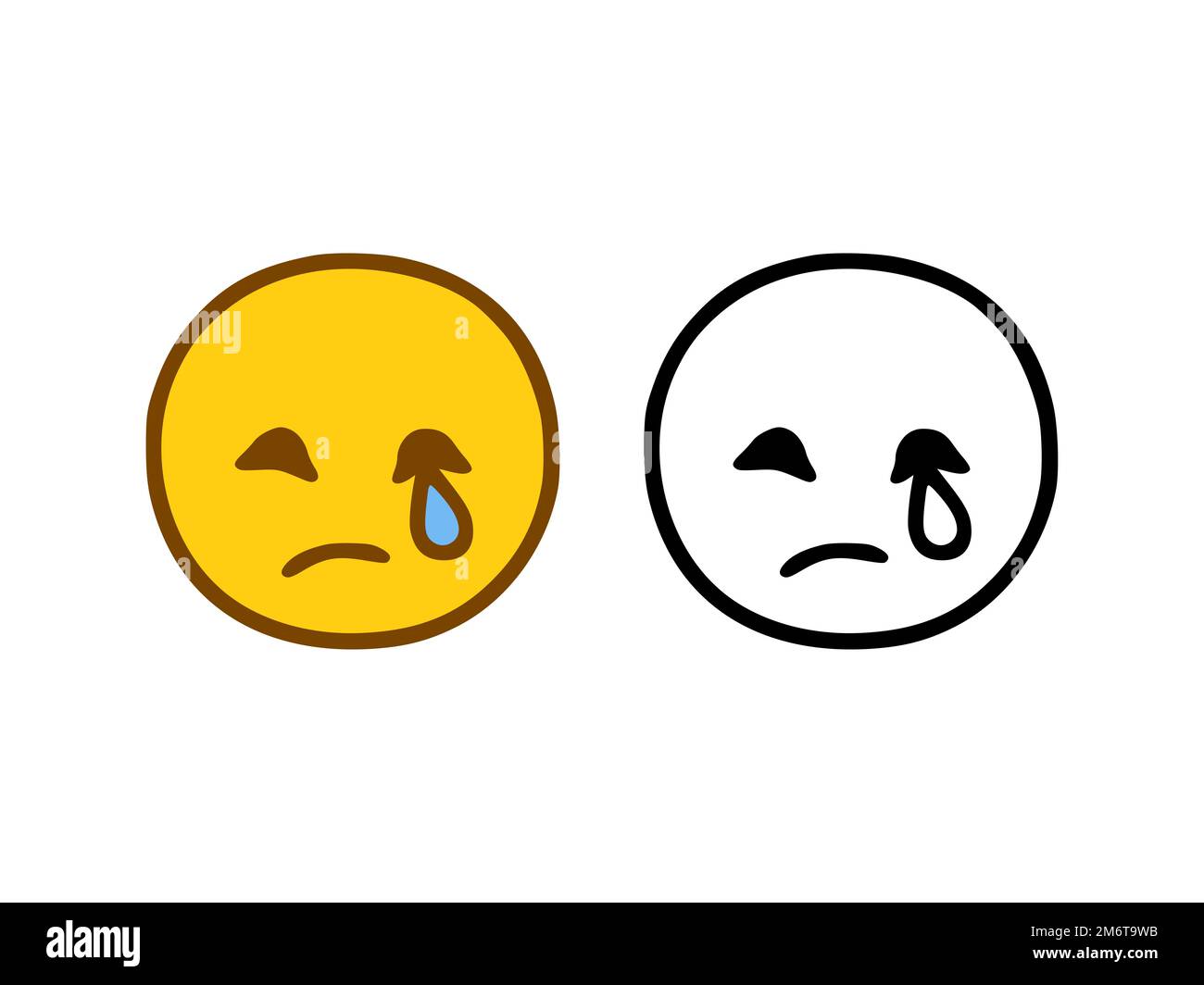 Émoticone visage triste de style Doodle isolé sur fond blanc Banque D'Images
